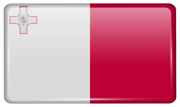 Flags Malta in the form of a magnet on refrigerator with reflections light.