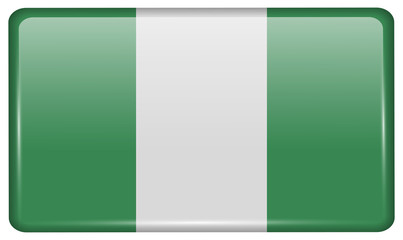 Flags Nigeria in the form of a magnet on refrigerator with reflections light.
