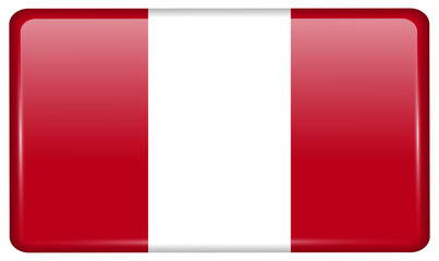 Flags Peru in the form of a magnet on refrigerator with reflections light.