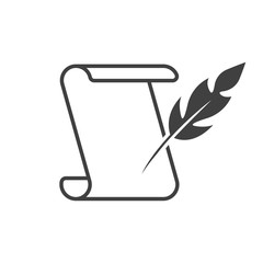 A sheet of paper with a pen. Vector icon on white background. Easily edit and change the color of the outline.