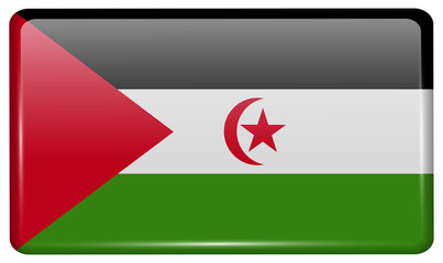 Obraz premium Flags Western Sahara in the form of a magnet on refrigerator with reflections light.