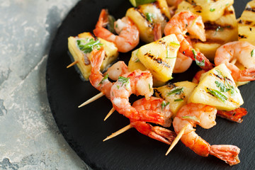 Seafood, shellfish. Prawns skewers