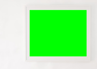 the old white Cement Wall Background, green color is frame for insert the picture