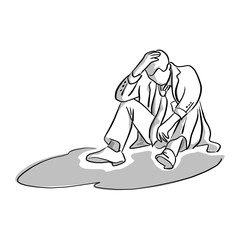 disappointed businessman sitting on the ground vector illustration sketch hand drawn with black lines isolated on white background