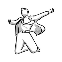 Obraz premium businessman jumping with happiness vector illustration sketch hand drawn with black lines isolated on white background. Success concept.