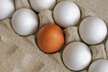 colored eggs in a cardboard box