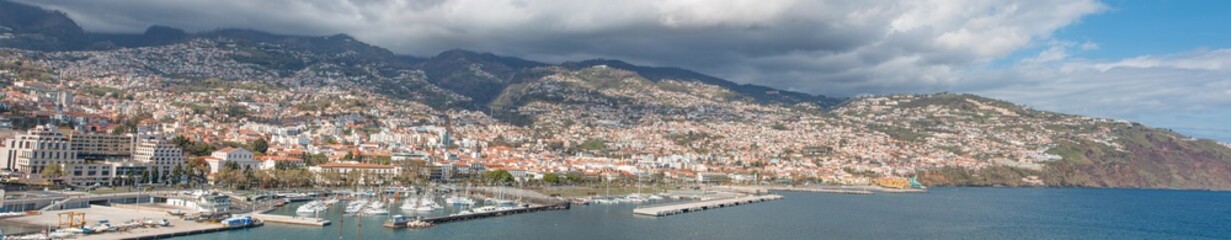 Fototapeta na wymiar Panorama of Funchal harbour Skyline Madeira island Portugal