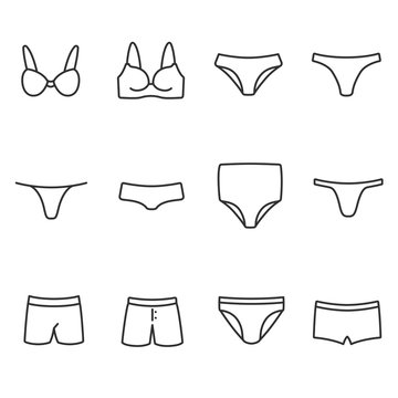Underwear, icons set. linear style. Line with Editable stroke