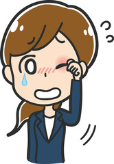 目をこするOLのイラスト