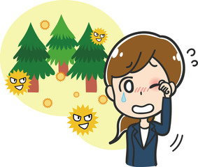 花粉に苦しむスーツの女性のイラスト