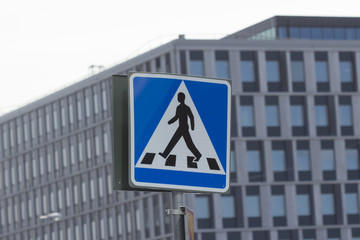 Footpath sign in the heart of Stockholm city center (Sweden)