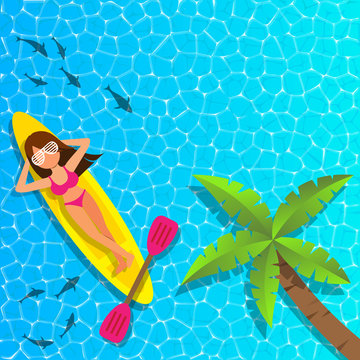 Woman relaxing and enjoying on  cannu boat at the sea