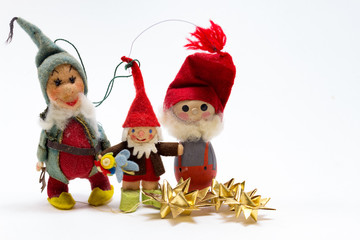 Three Vintage Elves Christmas Tree Ornaments