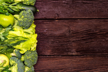 Healthy diet of edible green vegetables and herbs