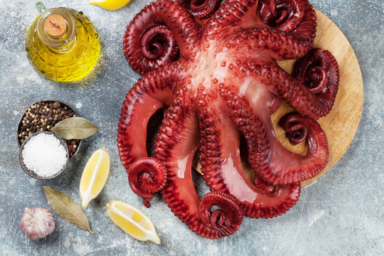 Raw octopus cooking