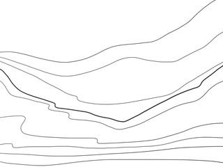 Abstract hand drawn view of mountain lines in black color on white background, isolated illustration painted by pencil ink on canvas, high quality