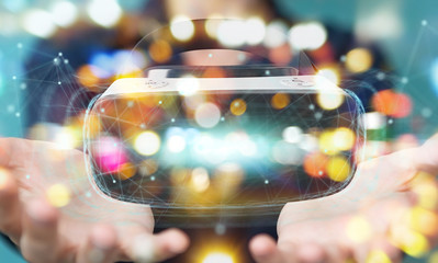 Businesswoman using virtual reality glasses technology 3D rendering