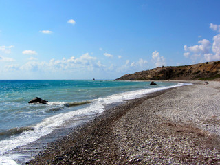 Love beach. Aphrodite's Rock - Aphrodite's birthplace near Paphos City. The rock of the Greek...