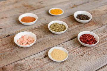 Obraz na płótnie Canvas Various spices against a dark background. Food ingredients