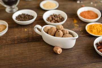 Various spices against a dark background. Food ingredients