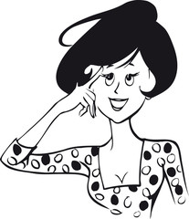 Thinking woman, Retro Vector Illustration