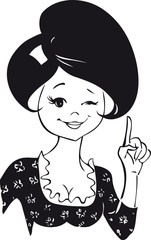 Woman holding her hand high, Retro Vector Illustration