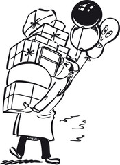 Man with many gifts, Retro Vector Illustration