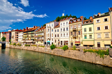 Naklejka na ściany i meble City of Ljubljana river waterfront architecture