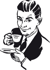 Man drinking coffee, Retro Vector Illustration