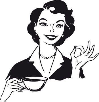 Woman drinking coffee, Retro Vector Illustration