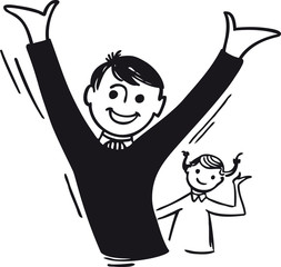 Cheering boy and girl, Retro Vector Illustration