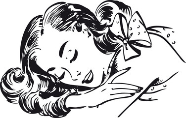 Dreaming woman, Retro Vector Illustration