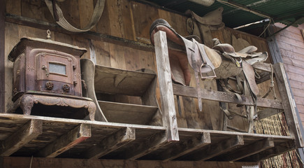 stove and saddle on a farm