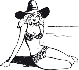 Woman with bikini, Retro Vector Illustration
