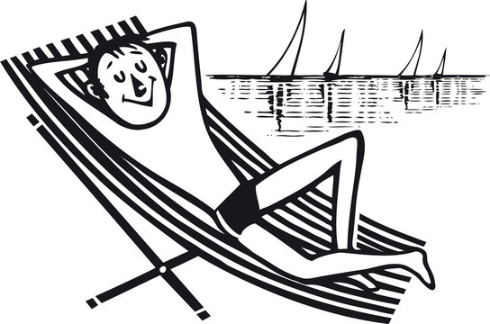 Man relaxing at the beach, Retro Vector Illustration