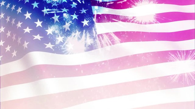 Independence Day - Fourth of July American Flag with Fireworks. 4K High Definition Video