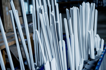 PVC window profile cut. Colored background.