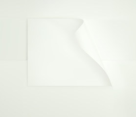 White Sheet of Paper, bent corner, on white background.