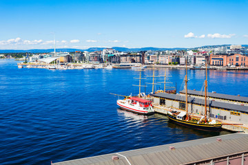 Fototapeta na wymiar Aker Brygge aerial view, Oslo