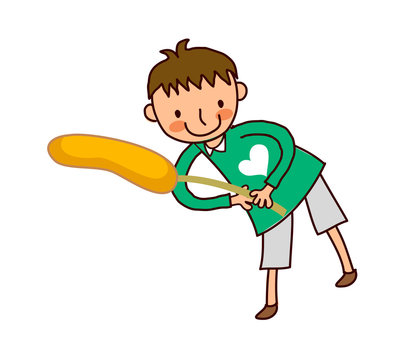 Portrait of Boy holding hot dog 