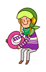 Portrait of Boy wearing helmet holding alphabet c