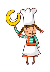 Portrait of girl in chef uniform holding alphabet c