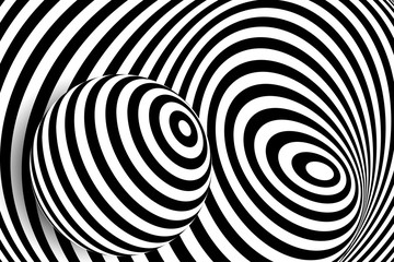 Fototapeta na wymiar Black white 3d line distortion ball illusion