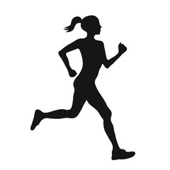 silhouette of running woman profilec simple black icon, vector eps10 illustration