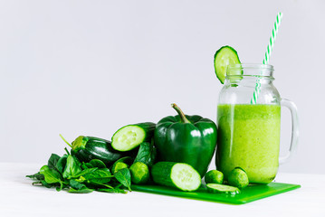 green vegetables ingredients for smoothie. healthy food concept