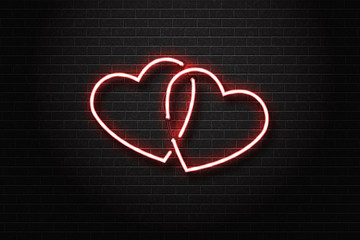 Vector realistic isolated neon sign of hearts for decoration and covering on the wall background. Concept of love and romantic event.