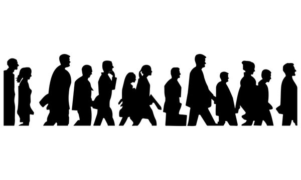 silhouette of office workers walking together