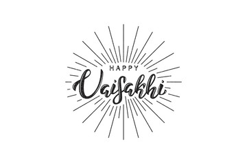 Vector realistic isolated lettering for Vaisakhi logo with sunrays and vintage grunge texture for decoration and covering on the white background. Concept of Happy Vaisakhi celebration.