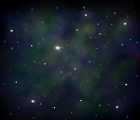 Black, blue and green space illustration background with a bright white stars