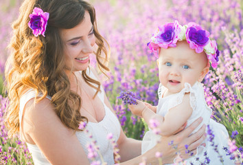Mom and her daughter in a lavender field